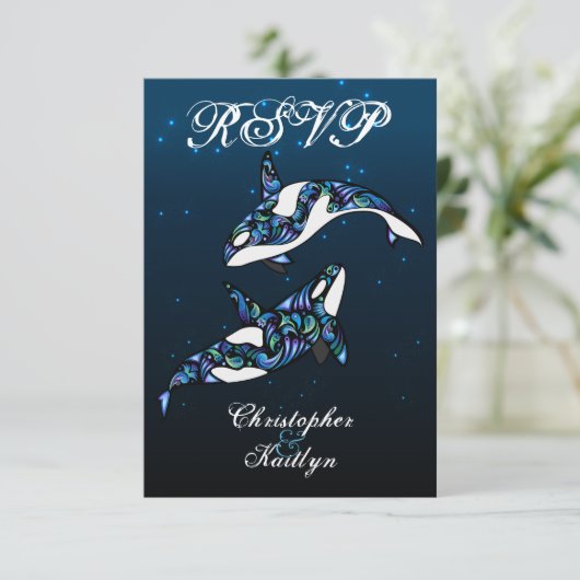 Mooie Orka Whales Beach bruiloft RSVP Kaartje (Staand voorkant)