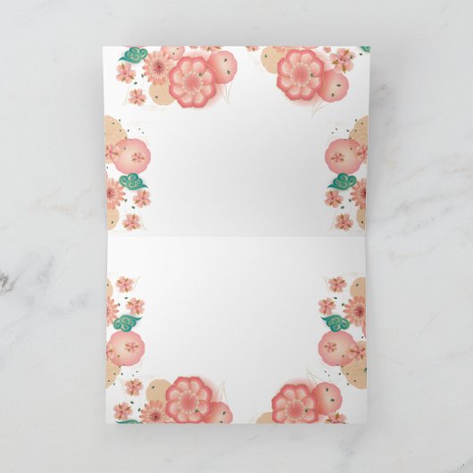 Mooie Ornament Perziktuinbloemen Bedankkaart (Binnen)