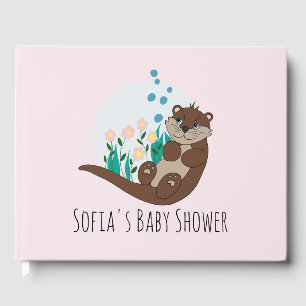 Mooie Otter Cartoon Bloemen en Naam Baby Shower Gastenboek