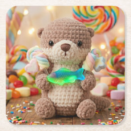 Mooie Otter en Gummi Vis Thema Jongens Verjaardag  Kartonnen Onderzetters