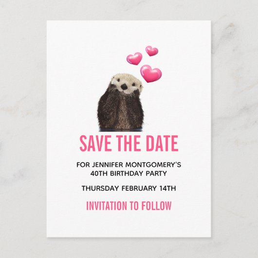 Mooie Otter met Valentijnshartjes Save the Date Briefkaart (Voorkant)