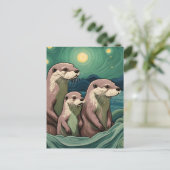 Mooie otterfamilie Van Gogh Stijl Briefkaart (Staand voorkant)