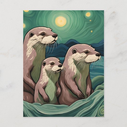 Mooie otterfamilie Van Gogh Stijl Briefkaart (Voorkant)