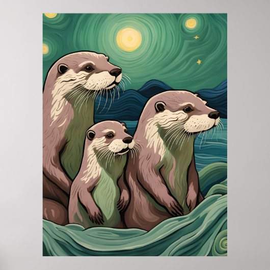 Mooie otterfamilie Van Gogh Stijl Poster (Voorkant)
