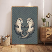 Mooie otters die elkaars hand vasthouden Hart-kind Poster