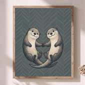 Mooie otters die elkaars hand vasthouden Hart-kind Poster