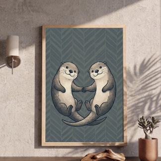 Mooie otters die elkaars hand vasthouden Hart-kind Poster