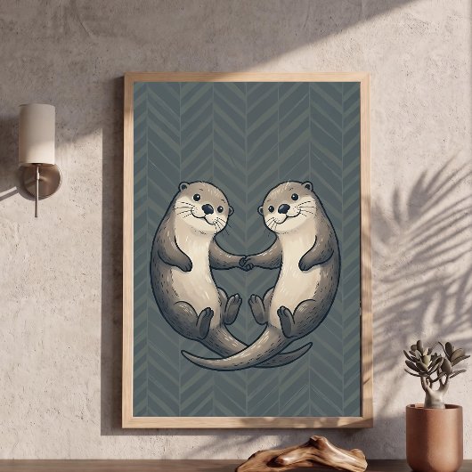 Mooie otters die elkaars hand vasthouden Hart-kind Poster