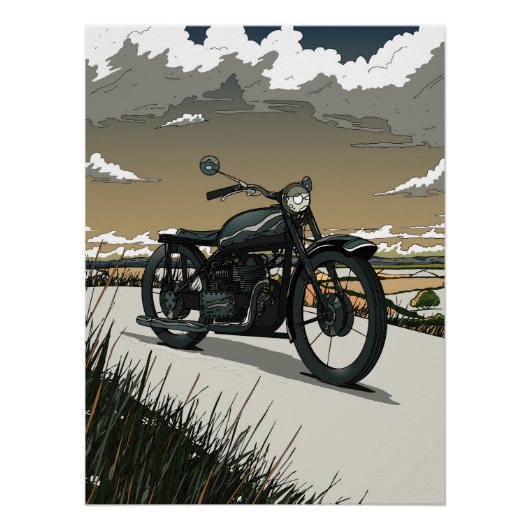 Mooie Oude Antieke Motorfiets Perfect Poster (Voorkant)