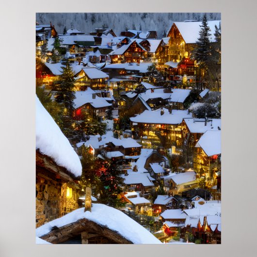 Mooie oude bergdorpje met Kerstmis Poster (Voorkant)
