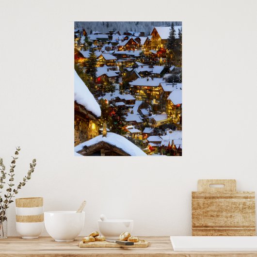 Mooie oude bergdorpje met Kerstmis Poster (Keuken)