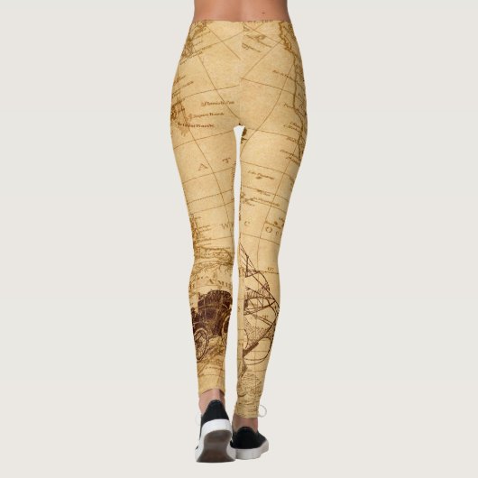 Mooie oude kaart leggings (Achterkant)