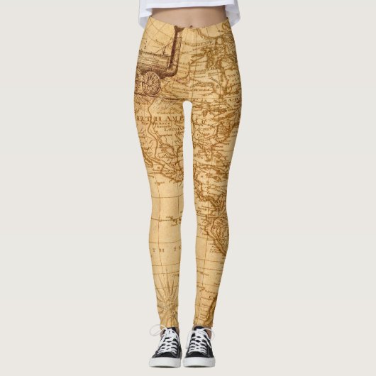 Mooie oude kaart leggings (Voorkant)