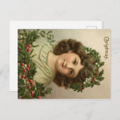 Mooie oude kerstfoto van jong meisje briefkaart (Voorkant / Achterkant)