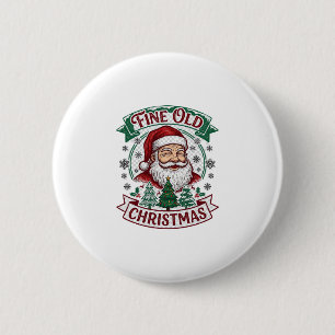 Mooie Oude Kerstman Kerstbomen Sneeuwvlokken Ronde Button 5,7 Cm