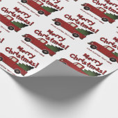 Mooie oude rode vrachtwagen met kerstboom op maat cadeaupapier (Hoek)