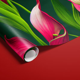 Mooie, oude roze roze en groene Calla Lilly Floral Cadeaupapier
