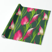 Mooie, oude roze roze en groene Calla Lilly Floral Cadeaupapier (Uitgerold)