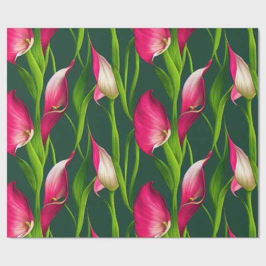 Mooie, oude roze roze en groene Calla Lilly Floral Cadeaupapier (Vlak)