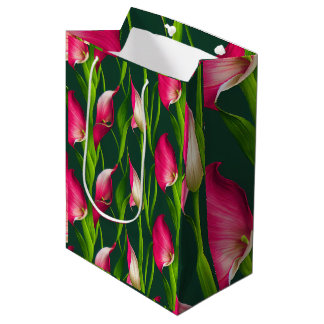 Mooie, oude roze roze en groene Calla Lilly Floral Medium Cadeauzakje