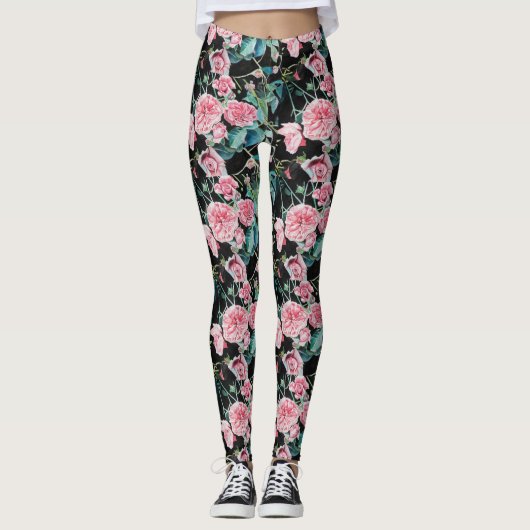 Mooie oude roze rozen kleine roos Leggings (Voorkant)