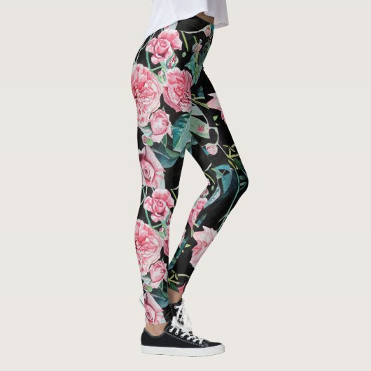 Mooie oude roze rozen middelgrote Leggings (Rechts)