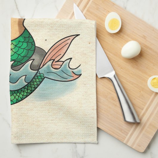 Mooie oude school Zeemeermin Theedoek (Quarter Fold)