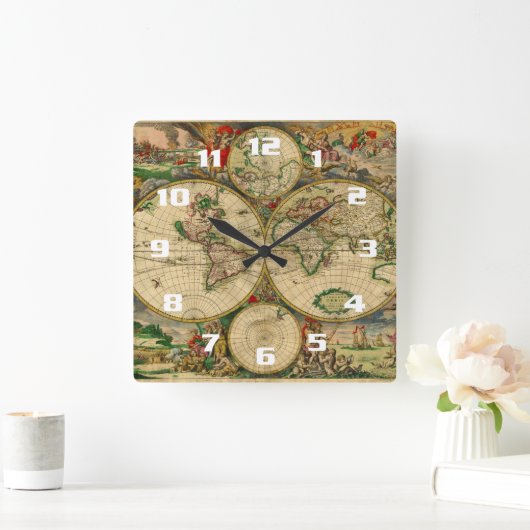 Mooie  oude wereldkaarten vierkante klok (Huis)