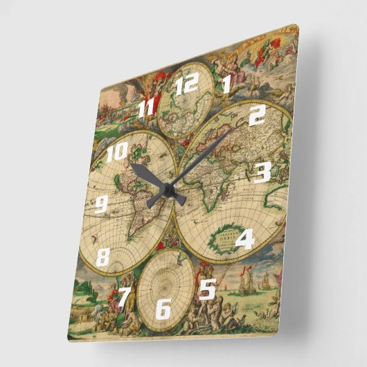 Mooie  oude wereldkaarten vierkante klok (Hoek)