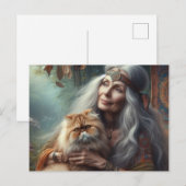 Mooie oudere vrouw die haar kat liefdevol vasthoud briefkaart (Voorkant / Achterkant)