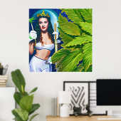 Mooie out-of-this-world kosmische wietgodin poster (Thuiskantoor)