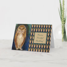 Mooie Owl Art Birthday Kaart, Elegant Him/Hare