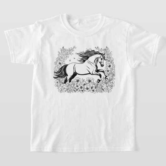 Mooie Paard & Bloemen Verf een T-shirt (Laagn)