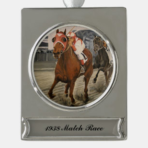 Mooie paard delight eigenaren in klassieke race verzilverd banner ornament