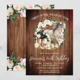Mooie paard en bloemen op rustige houten verjaarda kaart