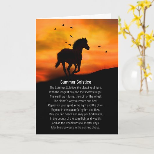 Mooie Paard en Gedicht Zomerzonnewende Kaart (Gele Bloem)