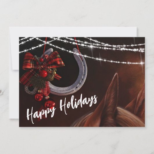 Mooie Paard en Hoefijzer Kerst Platte Kaart (Voorkant)