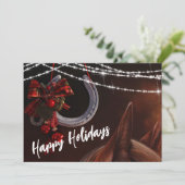 Mooie Paard en Hoefijzer Kerst Platte Kaart (Staand voorkant)