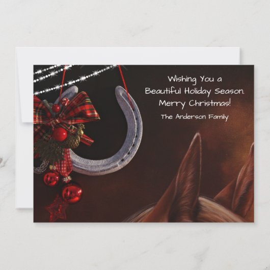 Mooie Paard en Hoefijzer Kerst Platte Kaart (Achterkant)