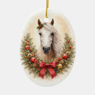 Mooie Paard en Krans Kerstvakantie Keramisch Ornament