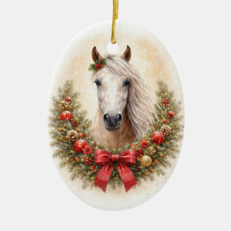 Mooie Paard en Krans Kerstvakantie Keramisch Ornament