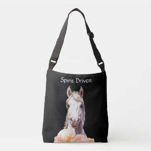 Mooie paard en roze bloemen gepersonaliseerd crossbody tas