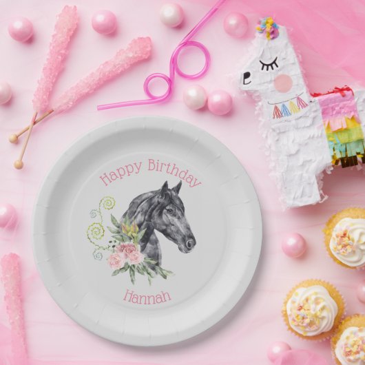 Mooie Paard Illustratie - Gelukkig Verjaardag  Papieren Bordje (Feest)