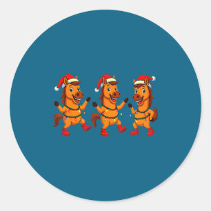 Mooie Paard Kerstman Hoed Dansende Lichtjes Kerst Ronde Sticker