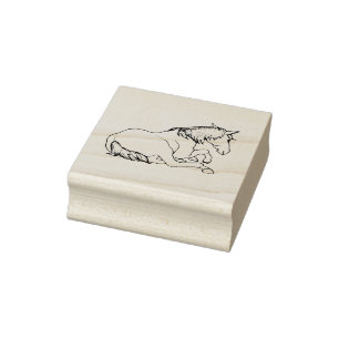 Mooie PAARD Liggend, Lijntekening Rubberstempel