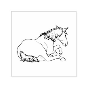 Mooie PAARD Liggend, Lijntekening Zelfinktende Stempel