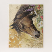 Mooie Paard Met Bloemen Legpuzzel (Verticaal)