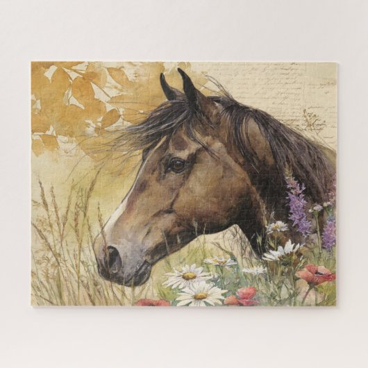 Mooie Paard Met Bloemen Legpuzzel (Horizontaal)