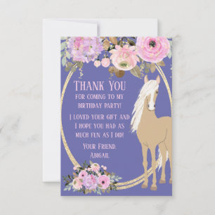 Mooie paard met bloemen roze en periwinkle bedankkaart