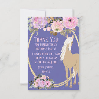 Mooie paard met bloemen roze en periwinkle bedankkaart